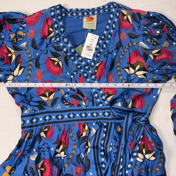 NEW, Farm Rio Palms Paradise Long Sleeve Wrap Minidress  Dress Blue L Large - Picture 12 of 16